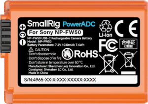 SMALLRIG 4965 NP-FW50 USB-C Rechargeable Camera Battery Orange