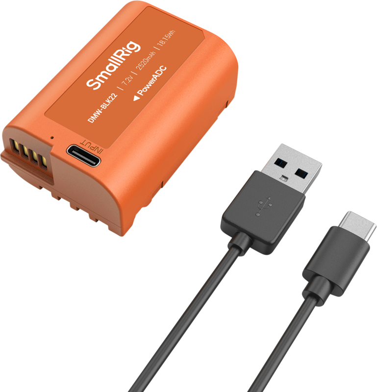 SMALLRIG 4979 Camera Battery USB-C Rechargeable DMW-BLK22 Orange