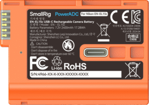 SMALLRIG 4966 EN-EL15c USB-C Rechargeable Camera Battery Orange