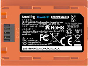 SMALLRIG 4969 NP-FZ100 USB-C Rechargeable Camera Battery Orange