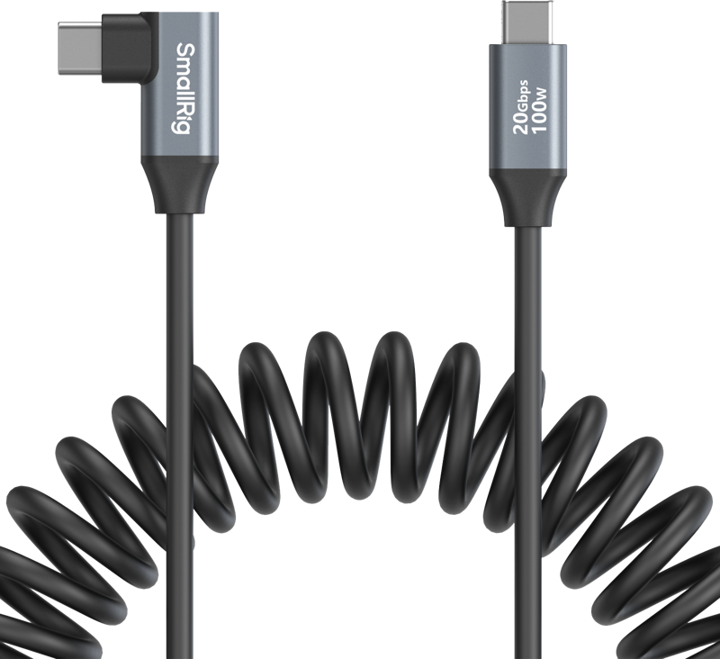 SMALLRIG 4792 USB-C Straight to USB-C Angled Coiled Data Cable