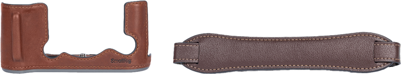 Designed to protect the camera while enhancing its vintage charm and quality. The kit includes a leather half-case and a shoulder strap.