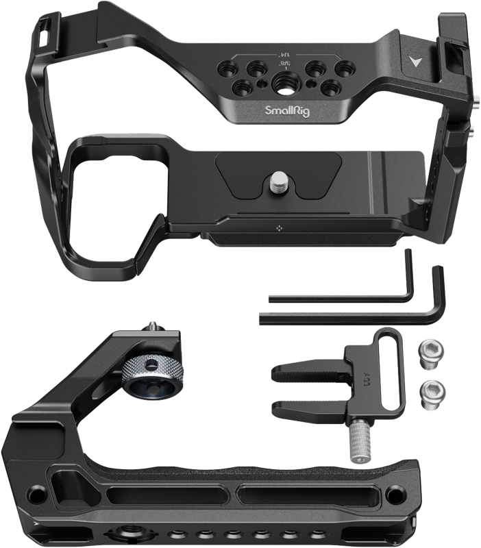 and a top handle. The top handle feels comfortable and enables easy carrying at a low-angle shot.