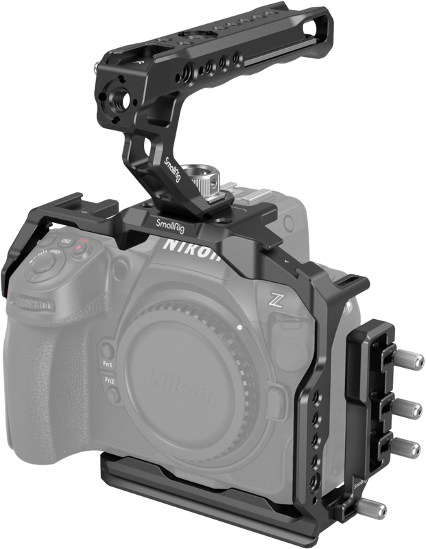 Designed for Nikon Z 8 to assist with handheld shooting and attach accessories. It includes a cage