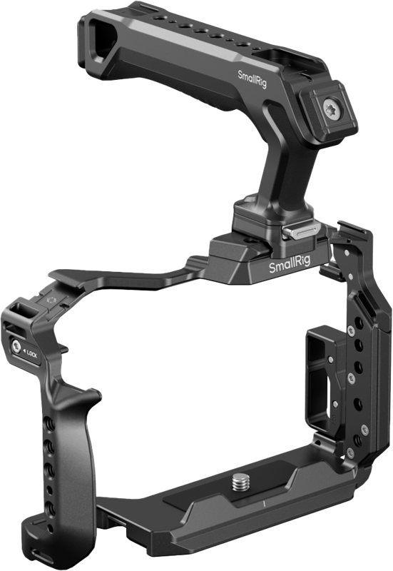 an HDMI &amp USB-C cable clamp and a top handle