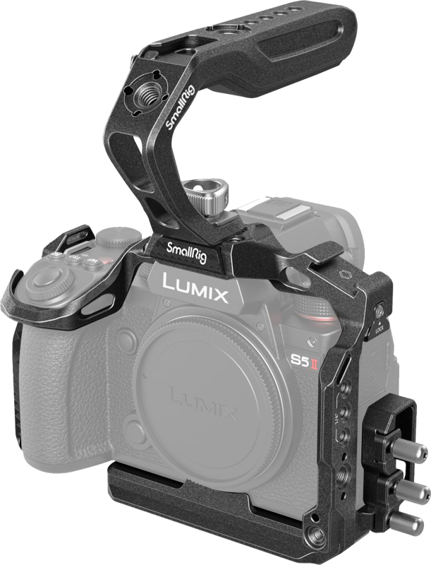 Designed for Panasonic Lumix S5 II to assist with handheld shooting and attach accessories. It includes a cage