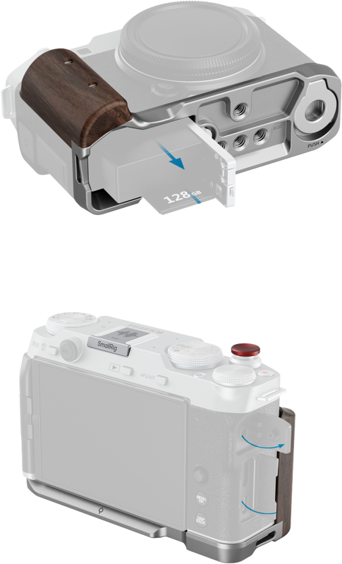 SMALLRIG 5261 L-Shape Mount Plate with Wooden Handle for FUJIFILM X-M5 Sliver