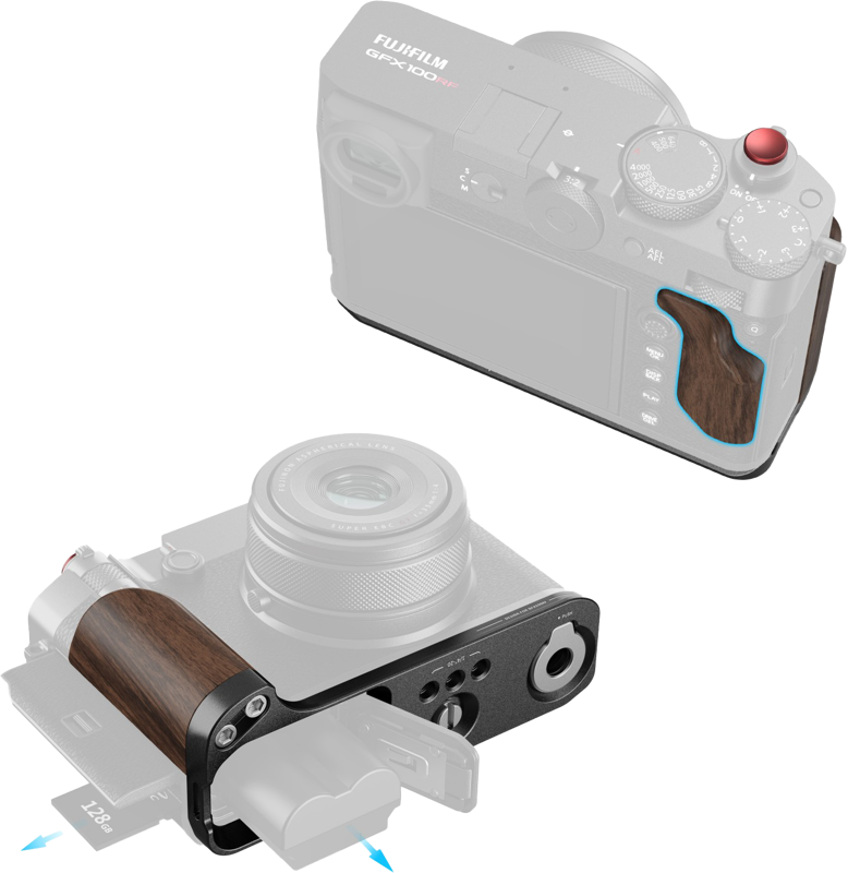 SMALLRIG 5266 L-Shape Mount Plate with Wooden Handle for FUJIFILM GFX100RF Black