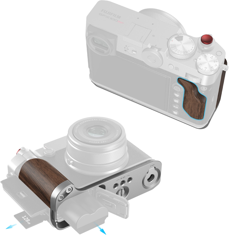 SMALLRIG 5265 L-Shape Mount Plate with Wooden Handle for FUJIFILM GFX100RF Silver