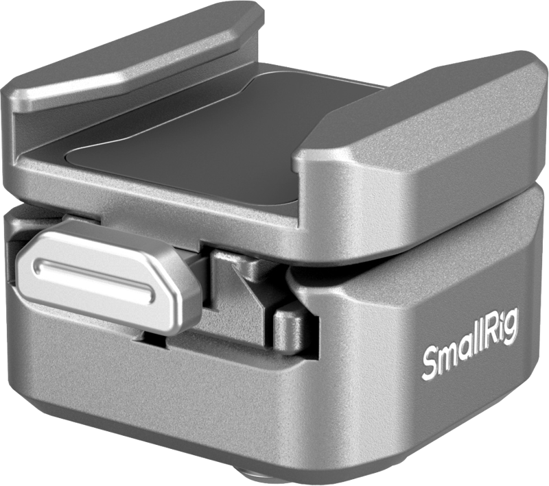 Consists of a quick-release cold shoe adapter and a quick-release cold shoe baseplate. With one click