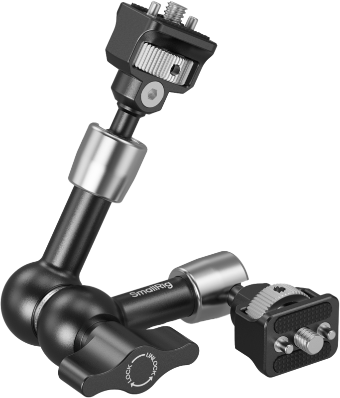 It features dual 1/4"-20 screws and retractable pins on both ends