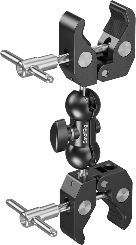 Consists of a universal magic arm and two crab-shaped clamps for versatile mounting solutions. Each clamp features a 15-40mm clamping range with non-slip rubber pads