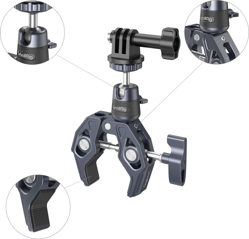 SMALLRIG 4102 Super Clamp with 360 Ballhead Mount for Action Cameras