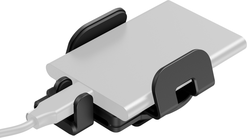 Securely holds portable SSDs (40 -60mm wide x 8 - 17mm thick) on camera cages and L-shape mount plates featuring 1/4"-20 threaded holes and cold shoe mounts