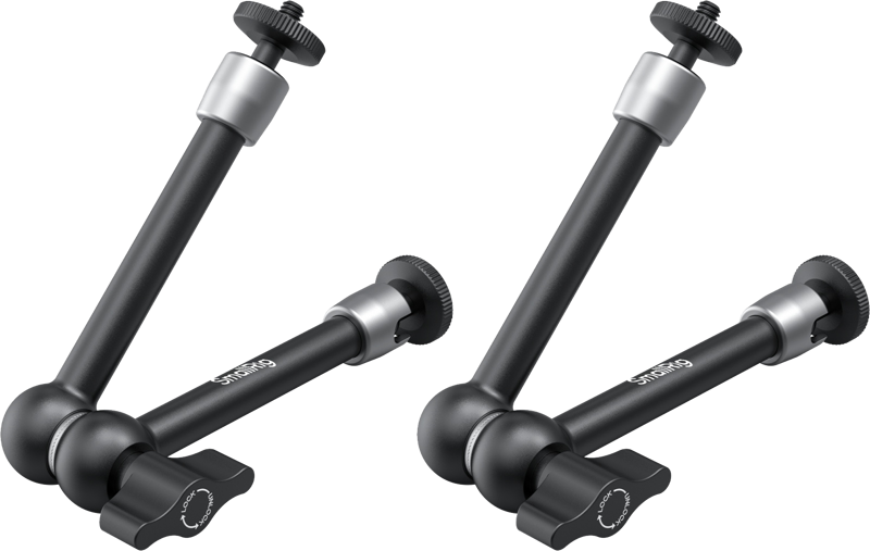 Equipped with 1/4"-20 screws on both ends. One end connects to monitors