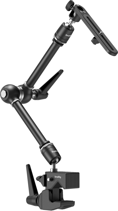 Provides a solution for supporting filming equipment in tight spaces. The kit includes an adjustable Magic Arm and a robust super clamp.