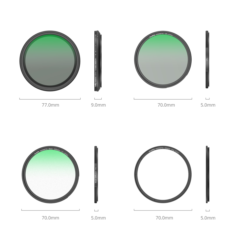 SMALLRIG 4726 5-in-1 Attachable Filter Kit VND 2-32 & CPL & 1/4 Effect Black Mist (67mm)