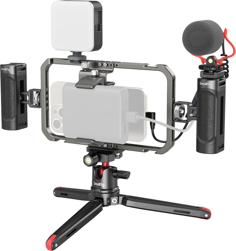 Provides a comprehensive solution for professional smartphone video shooting. The kit includes a universal cage for smartphones