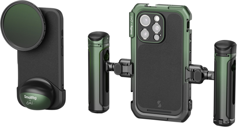 A professional dual-handheld shooting solution designed by SmallRig and Brandon Li specifically for the iPhone 16 Pro. This kit aims to assist in achieving professional-level video recording