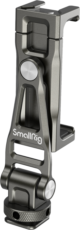 Featuring a cold shoe mount and 1/4"-20 threaded holes at the bottom