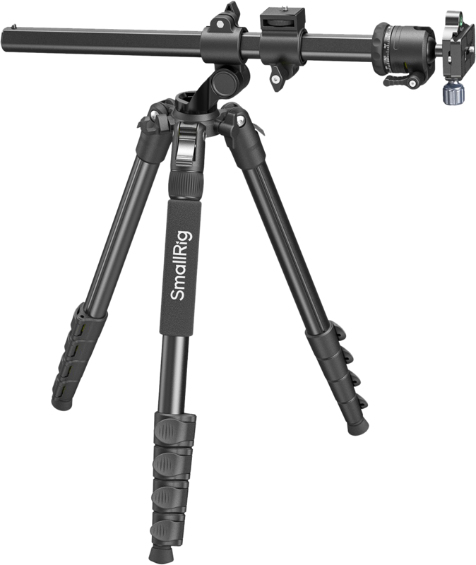An aluminum alloy tripod kit specifically engineered for overhead shooting. It features a unique center column that can be used as a boom arm and tilted up to 180° for high-angle shots. The tripod employs a flip-lock mechanism for quick and secure leg tightening