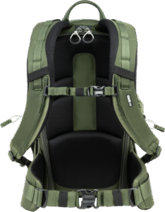 allows you to access your gear without taking off the backpack.You can change lenses or just snap a quick photo simply by rotating the bag to the front of your body while the waist belt is still secured.