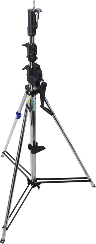 The 3 Section Wind-Up Stand with Auto Self-Lock delivers safety and strength together. The crank handle folds for portability and has precise height adjustments of 4.4cm per turn of the handle to a height of 3.8m and self-locks for safety.