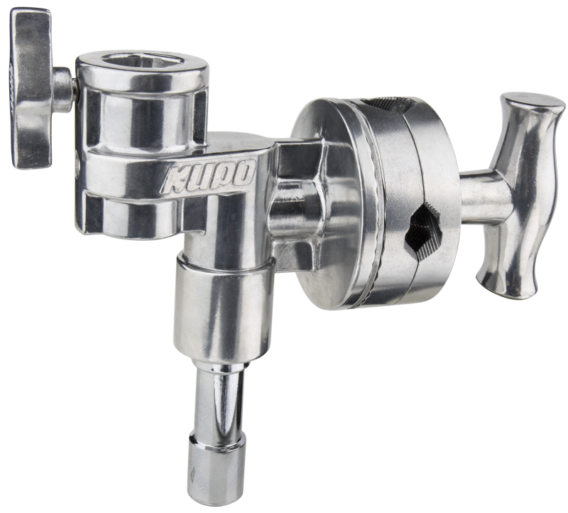 The 4-1/2" Grip Head (or lollipop) consists of a pair of rotating aluminum discs attached to a junior 1 1/8" (28mm) stud and receiver. The discs have two different sized V shaped jaws to accept any accessory with a 5/8" or 3/8" mounting stud or tubing.