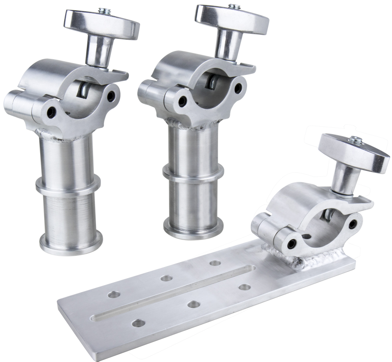 The 3-Axis Camera Mounting Plate Kit is designed for mounting a camera on a pipe or truss 48-51mm in diameter.