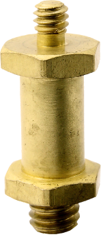 This is a double-sided hex stud designed for the Convi Clamp System. One side has a 1/4"-20 male thread and the other has a 3/8"-16 male thread. It is made from brass.