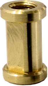 This round solid brass Baby 5/8" (16mm) stud is tapped with a 3/8"-16 female thread on one side and a 1/4"-20 female thread on the other.