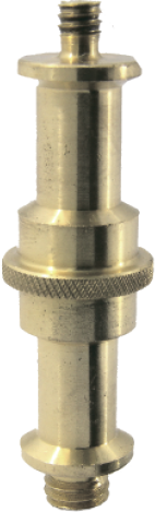 The universal adaptor spigot is a double-sided Baby 5/8" (16mm) stud with 1/4"-20 male thread on one side and a 3/8"-16 male thread on the other. The stud is round and will fit into any 5/8" (16mm) receiver.