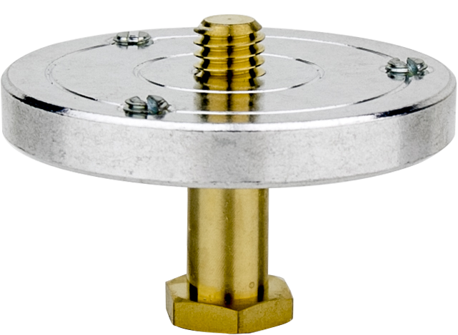 The Kupo Hex Mounting Plate 3/8"-16M with 5/8" Hex Stud is for mounting tripod heads or other accessories with a 3/8"-16 receiver. It works great with Convi clamps