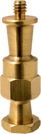 This is a stud with a hexagonal adapter on one side to be mounted into a Convi or Super Viser Clamp and a round Baby 5/8" (16m) adapter on the other with a 1/4"-20 male thread. It is made from brass.