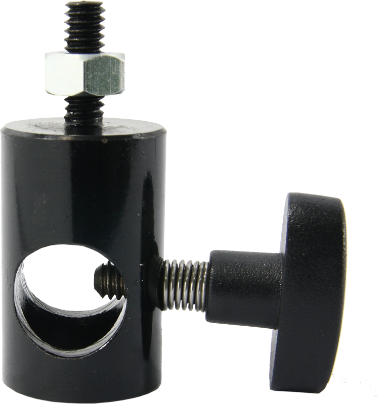 This adapter consists of a baby receiver with a 1/4"-20 male thread attached to the top of it that can be mounted on any baby stud with a set-screw and knob to lock it firmly in place.