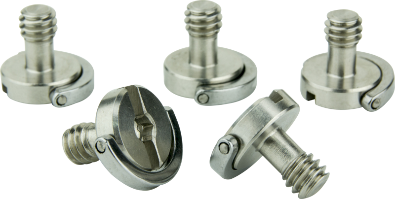 The Kupo 1/4"-20 D-Ring Screws (Set of 5) is made with stainless steel. It can be hand tightened using the hinged D-ring or by using a screw driver. It's great for quick-release plates. The shaft is 10mm long in total.