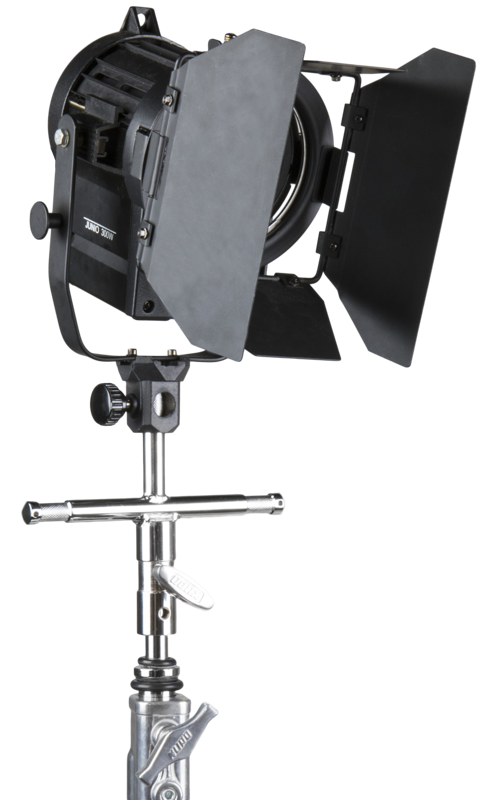 this adapter comes with three 5/8" (16mm) baby male pins and one 5/8" (16mm) baby receiver. Ideal for mounting three lights on a c-stand.