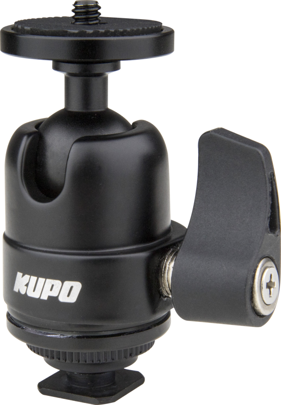The Kupo Midi Ball Head with Hot Shoe offers an ideal mounting solution for your lights and monitors on a camcorder or camera while shooting video. Features a single locking knob for fast and safe operation providing rock solid support up to 2kg.