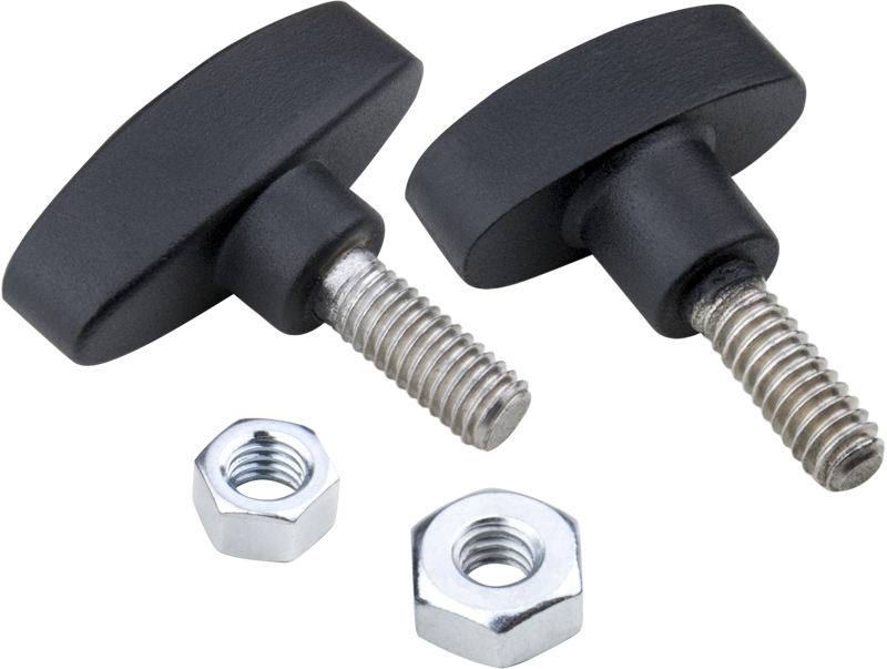One aluminum die-cast knob w/ stainless steel 3/8”-16 x 25mm bolt &amp nut and another knob w/ stainless steel 1/4”-20 x 18mm bolt &amp nut.