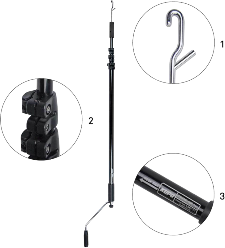 Kupo Telescopic Operating Pole is made of aluminum alloy tube with black anodized surface finish.