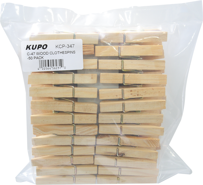 KUPO KCP-347 Wood C47 Spring-Type Clothspins (50 Pcs Per Bag)