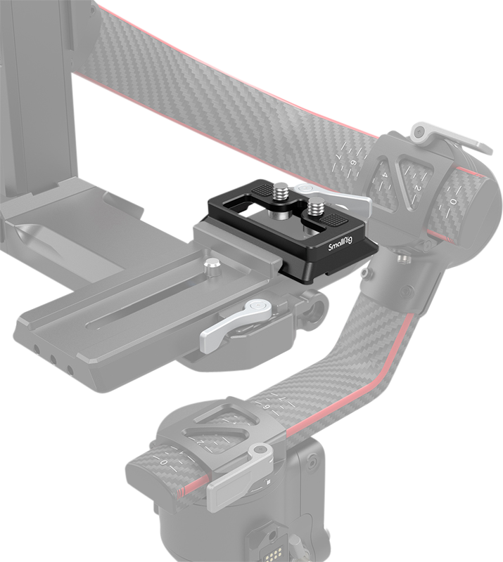Designed to attach to camera cage with two 1/4”-20 screws to fit in DJI RS 2 and RSC 2 Gimbals