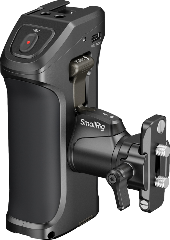 Designed to provide a secure grip for seamless camera control. The handle features an integrated shutter control function and is compatible with NP-F550 / 570 batteries for extended power supply. The ergonomic handle