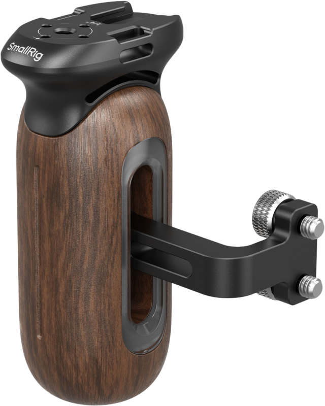 Designed for superior stability and comfort during handheld shooting. It securely attaches to any cage or mounting plate with two side 1/4"-20 threaded holes spaced 18mm apart