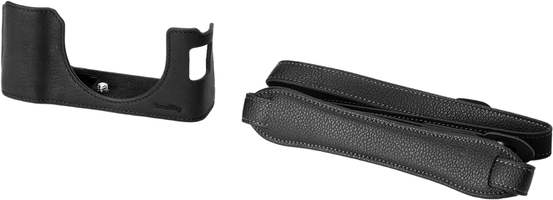 Designed to protect the camera while enhancing its vintage charm and quality. The kit includes a leather half case and a shoulder strap.