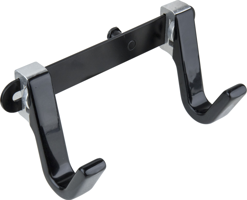 KS-255 / VEST HOLDER. Constructed from solid black painted steel and rubberized aluminum hook.
