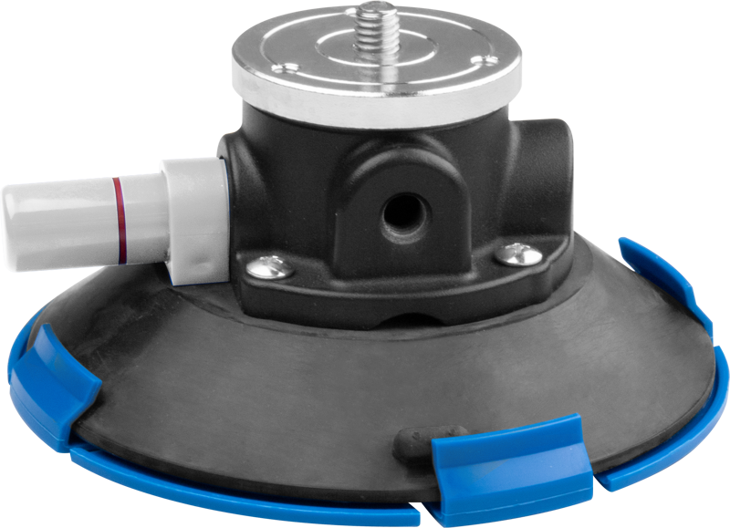 The 6" (15.24cm) pumping suction cup comes with a 3/8"-16 thread x 5/8" length stud for use with ball head camera mounts. (Supplied with pad protector) Max. loading: 32kg