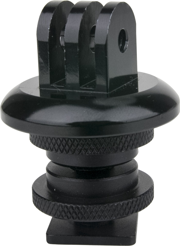 Kupo Gopro tripod mount w/ hot shoe adapter mounts on to camera hot shoes. IT works with many cold shoes for additional seamless mounting of GoPro Action Cams.