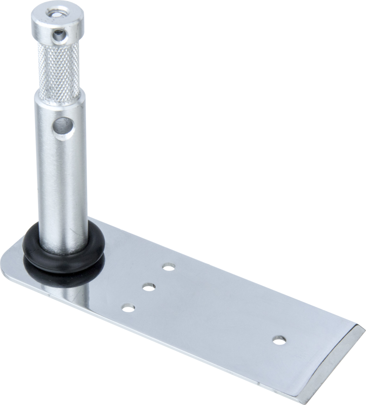 The Scraper from Kupo is a stiff-bladed putty knife with a built-in baby 5/8-inch stud. The thin metal blade is designed to be wedged into the gap between a door and its frame