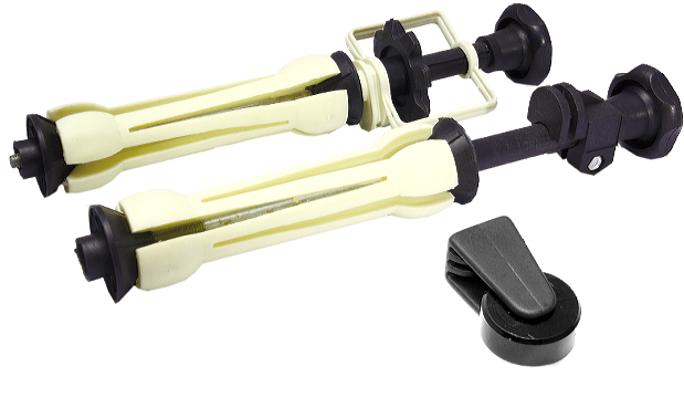 The Background Paper Drive Set is a pair of adapters that expand and lock securely inside the core of a roll of seamless paper.